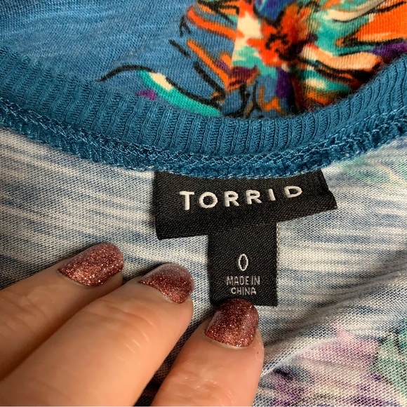 Torrid size 0 baby doll top blue/green/floral pattern - Picture 5 of 10